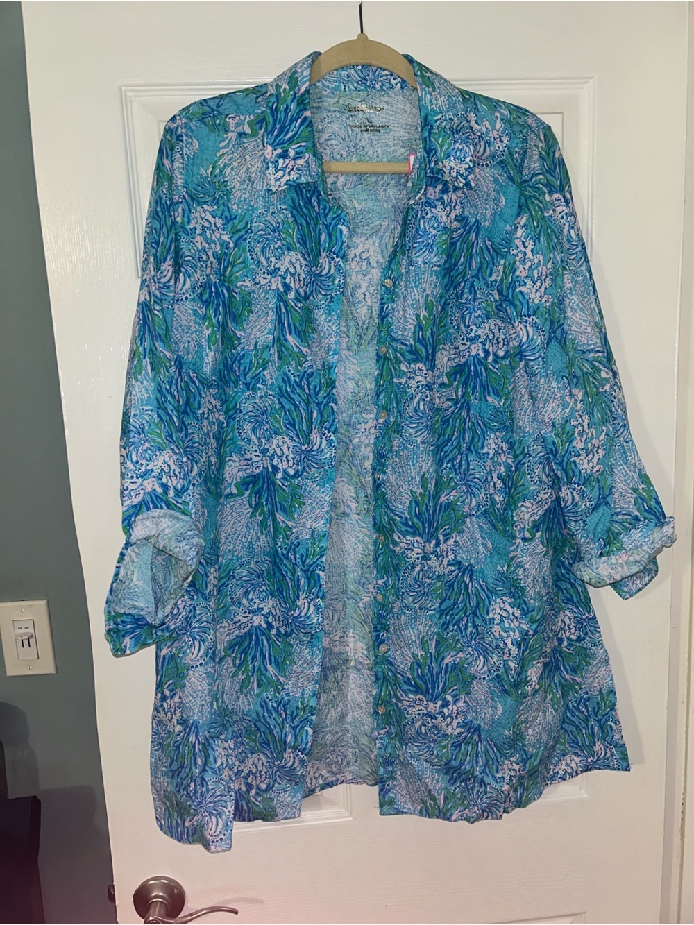 BNWT Lilly Pulitzer Sea View Cover up Las Olas Aqua Strong Current Sea. Size Lg.